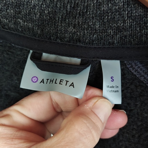 Athleta CYA Stronger Dark Gray Hooded Full Zip Fleece Jacket Long Coat Sz Small - Picture 7 of 9